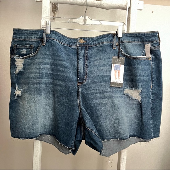 SOFIA Lila Mid Rise Jean Shorts - Frayed Edge Trim 28W NWT - Picture 5 of 11